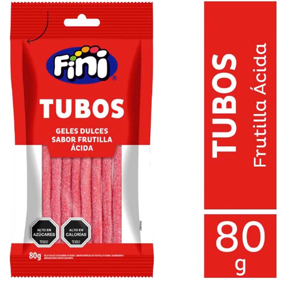 Tubos Fini Frutilla Ácida 80 g (Caja 12 un)