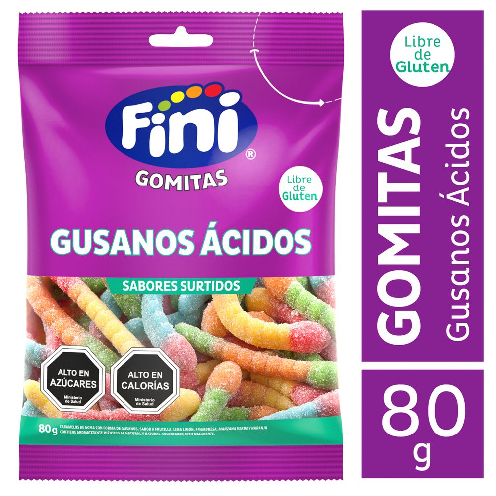 Gomitas Fini Gusanos Ácidos 90 g (Caja 12 un)