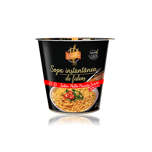 Sopa Instantánea Vitelli Sabor Pollo Picante Suave 65gr (Caja 12 Und)