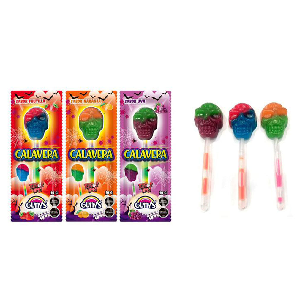 Lolipop Neón Calavera Frutilla/Naranja/Uva